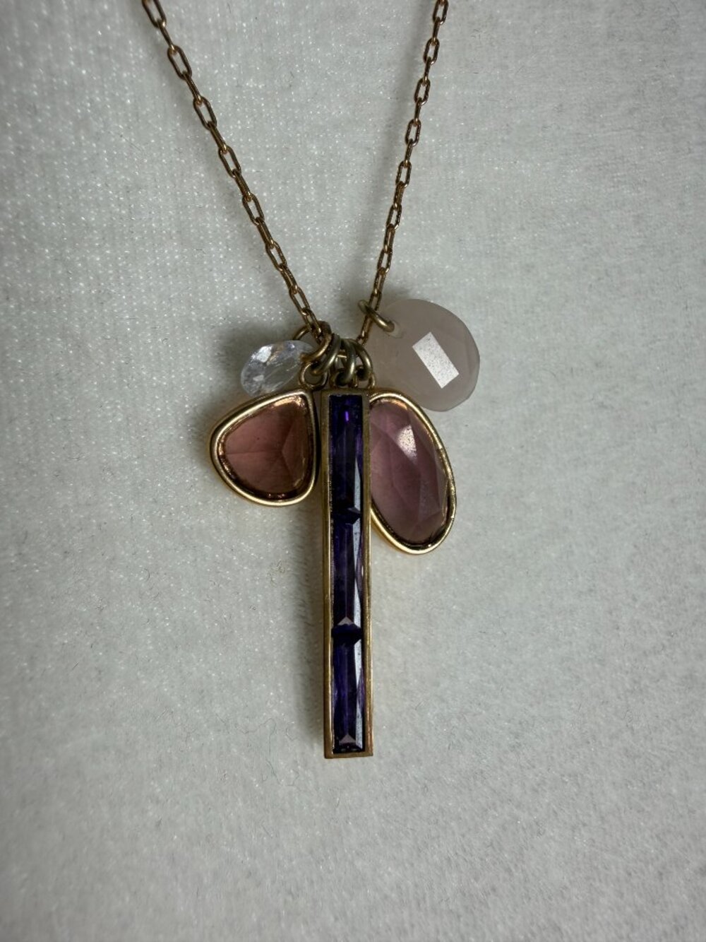 Tai Gemstone and Gold Tone Cluster Charm Pendant Necklace